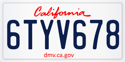 CA license plate 6TYV678