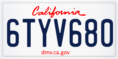 CA license plate 6TYV680