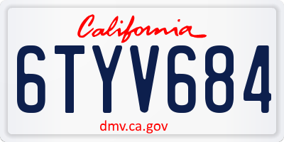 CA license plate 6TYV684