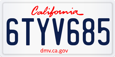 CA license plate 6TYV685