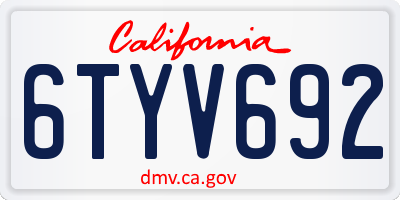 CA license plate 6TYV692