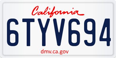 CA license plate 6TYV694