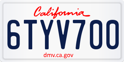 CA license plate 6TYV700