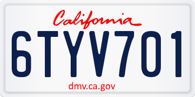 CA license plate 6TYV701