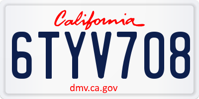 CA license plate 6TYV708