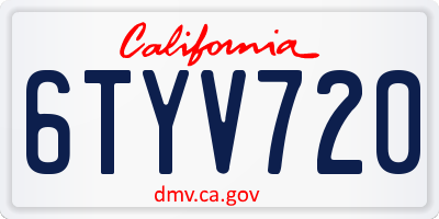CA license plate 6TYV720