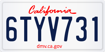 CA license plate 6TYV731