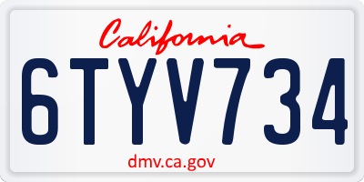 CA license plate 6TYV734