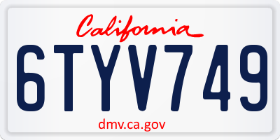CA license plate 6TYV749
