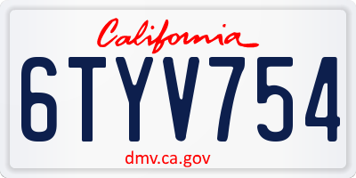CA license plate 6TYV754