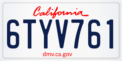 CA license plate 6TYV761