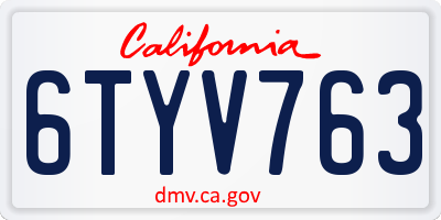 CA license plate 6TYV763