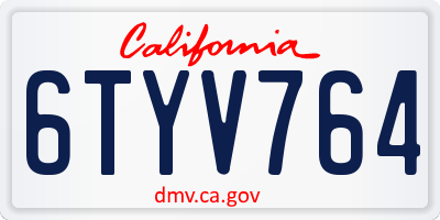 CA license plate 6TYV764