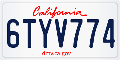 CA license plate 6TYV774