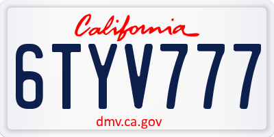 CA license plate 6TYV777
