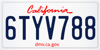 CA license plate 6TYV788