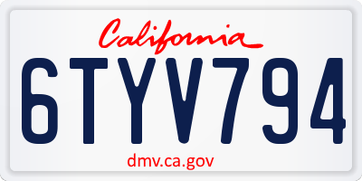 CA license plate 6TYV794