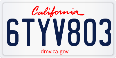 CA license plate 6TYV803