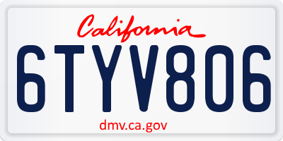 CA license plate 6TYV806