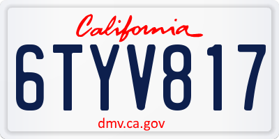 CA license plate 6TYV817