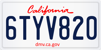 CA license plate 6TYV820
