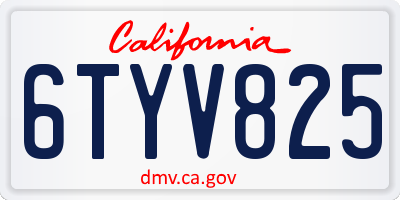 CA license plate 6TYV825