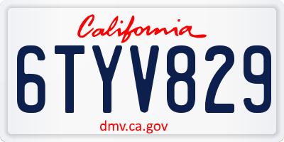 CA license plate 6TYV829