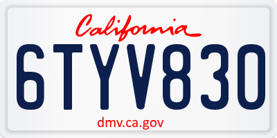 CA license plate 6TYV830