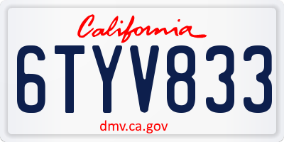 CA license plate 6TYV833