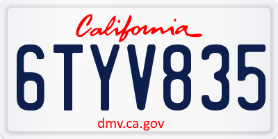 CA license plate 6TYV835