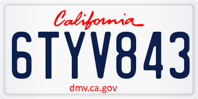CA license plate 6TYV843