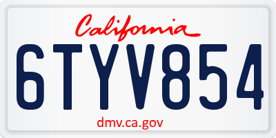 CA license plate 6TYV854