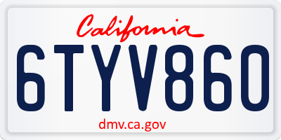 CA license plate 6TYV860