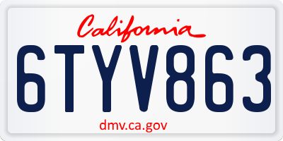 CA license plate 6TYV863
