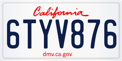 CA license plate 6TYV876