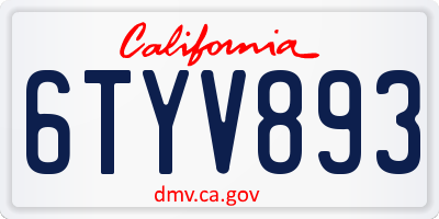 CA license plate 6TYV893