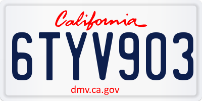 CA license plate 6TYV903