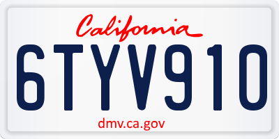 CA license plate 6TYV910