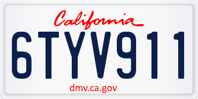 CA license plate 6TYV911