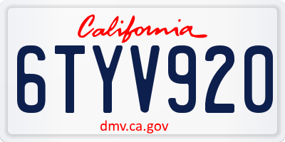CA license plate 6TYV920