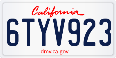 CA license plate 6TYV923