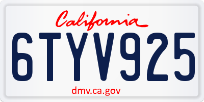 CA license plate 6TYV925