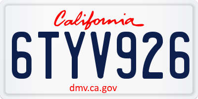 CA license plate 6TYV926