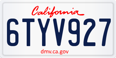 CA license plate 6TYV927
