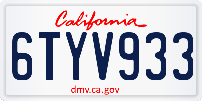 CA license plate 6TYV933