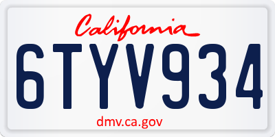 CA license plate 6TYV934