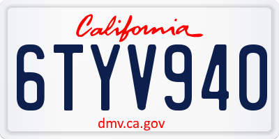 CA license plate 6TYV940