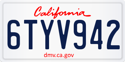 CA license plate 6TYV942