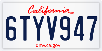 CA license plate 6TYV947