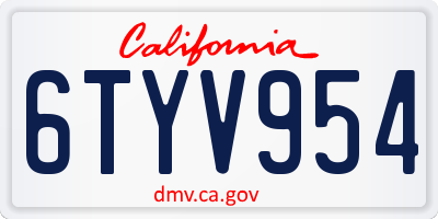 CA license plate 6TYV954